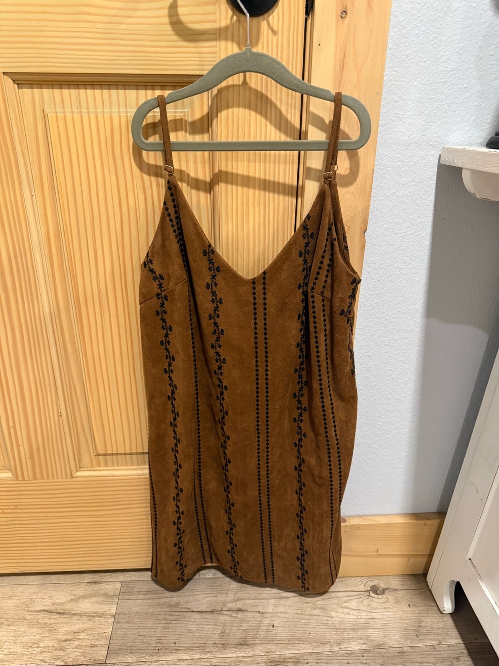 Honey Belle Brown Suede Embroidered Slip Dress (Worn Once!)